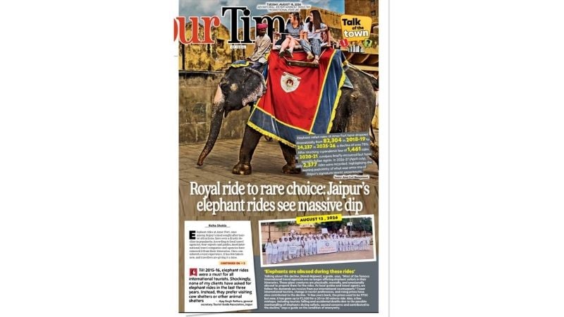 Times Of India coverage on declining elephant rides in Amer Fort, 18 August, 2026